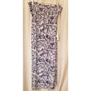 Women's Palazzo Pants Blue & White Tropical Wide Leg NEW TAGS Size Large